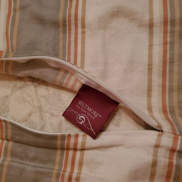 Biltmore Reversible Pillow Sham, Floral, Stripes, Coral Light Green Tan Cream - Picture 5 of 6